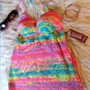 Brand New American Jean Co Neon Swim Top Sexy Open Back  XS S M